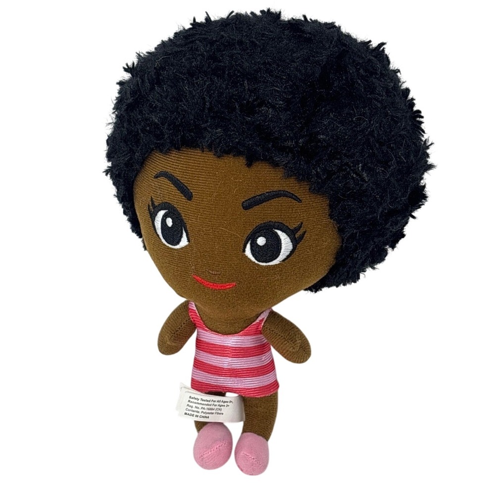 Barbie Plush Doll Black Afro Pink Striped‎ Dress 8 Inch Soft Toy 2021